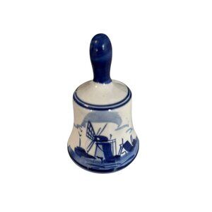 Delft Blue Bell Hand Painted Windmill Ceramic Bell Holland Style 3”